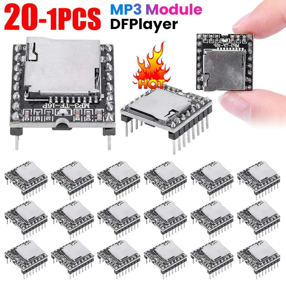 DFPlayer Mini MP3 Player Module TF Card U Disk Mini MP3 DF Player Audio Voice Module IO/Serial Port/AD MP3-TF-16P for Arduino