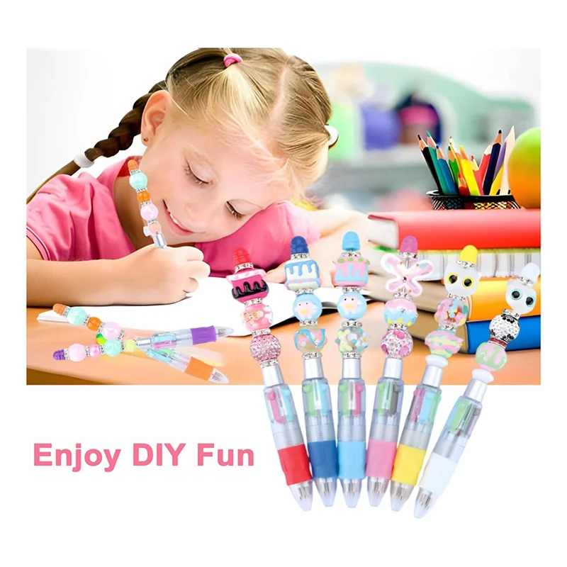 AED5-24Pcs Multi-Color Beaded Pens 4-In-1 Colorful Beaded Pens Retractable Ballpoint Pens DIY Making Kit For Office