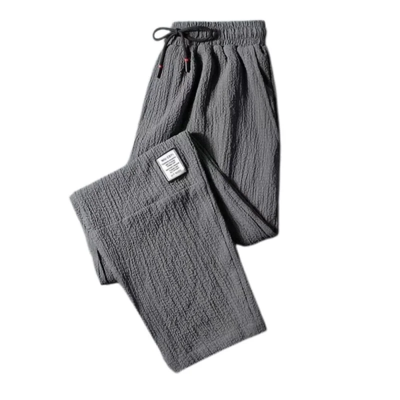 Pantaloni lunghi estivi da uomo in seta di ghiaccio sottile a nove punti, casual, gamba dritta, sportivi, Qui Dry, pantaloni lunghi in lino da ragazzo alla moda, sensazione di freschezza