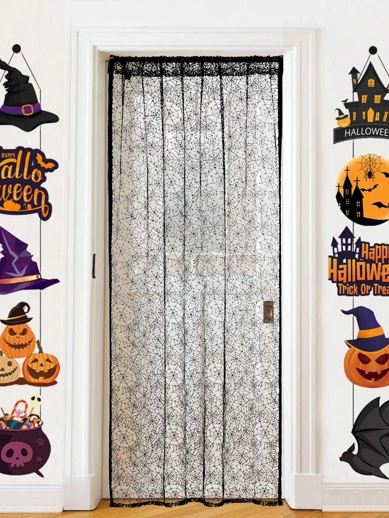 Halloween-Spinnennetz-Spitze, dekorativer Türvorhang für Wohnzimmer, Schlafzimmer, gruselige Atmosphäre, Nachtparty-Dekoration