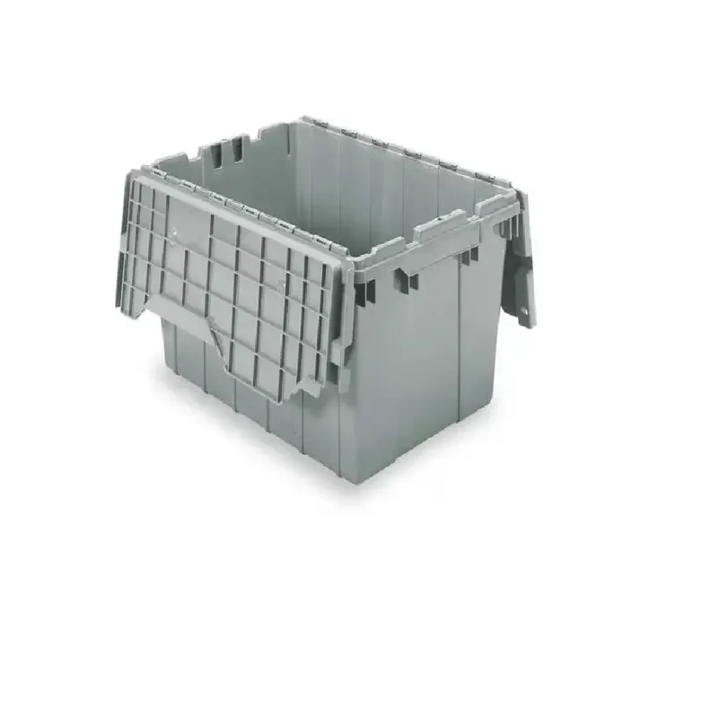 

12 gal Attached Lid Container, Gray, Plastic, Steel Hinge, 21 1/2 in L x 15 1/4 in W x 12 1/2 in H