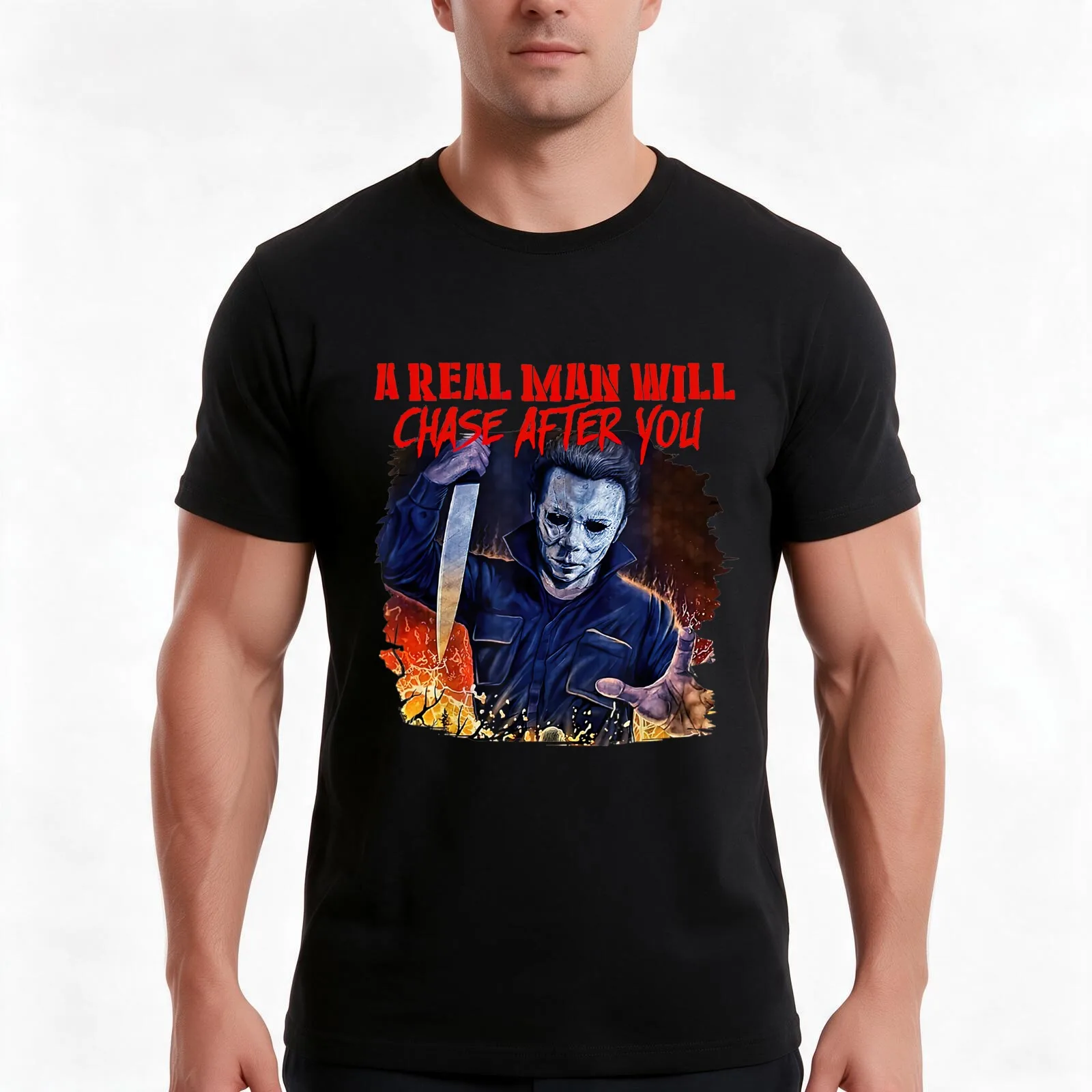 A Real Man Will Chase After You T-Shirt, Summer Casual Cotton Tee, Oversized Streetwear Tops, Vintage Graphic Print, 100% Cotton