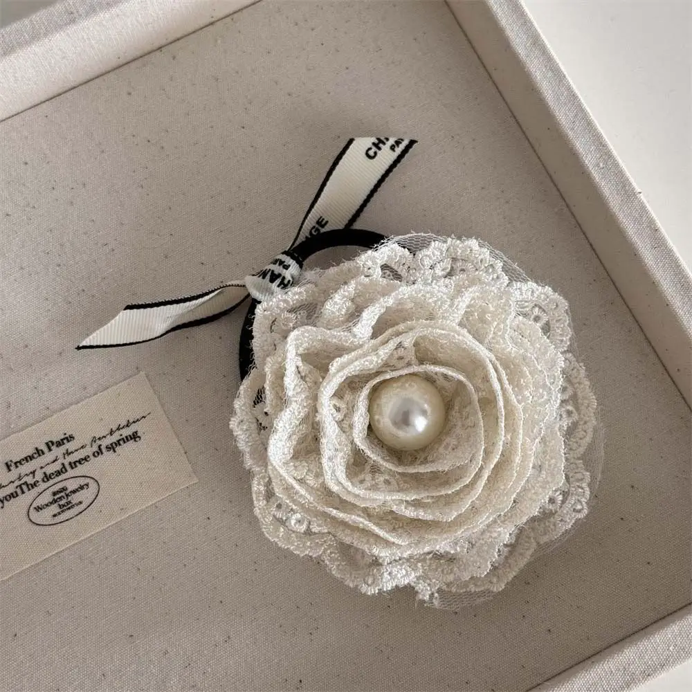 

Elegant Cloth Lace Flower Hair Clip Camellia Pearl Korean Flower Hairpins Shark Clip Barrette Flower Hair Rope Travel