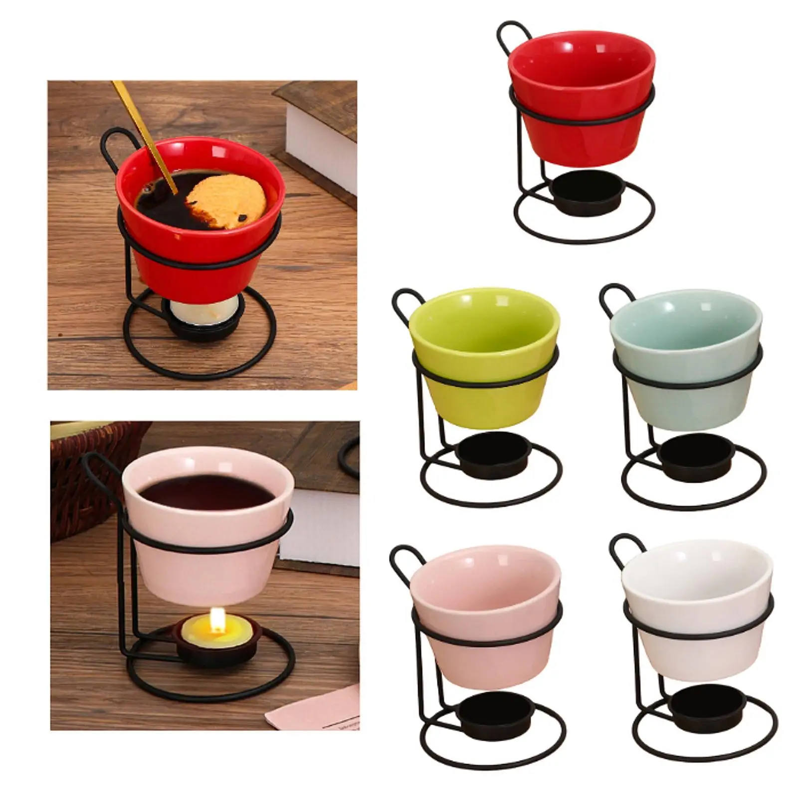 Set de Fondue con Soporte, Olla para Derretir Chocolate, Calentador de Mantequilla de Cerámica para Aniversario, Cumpleaños, Compromiso, Caramelo