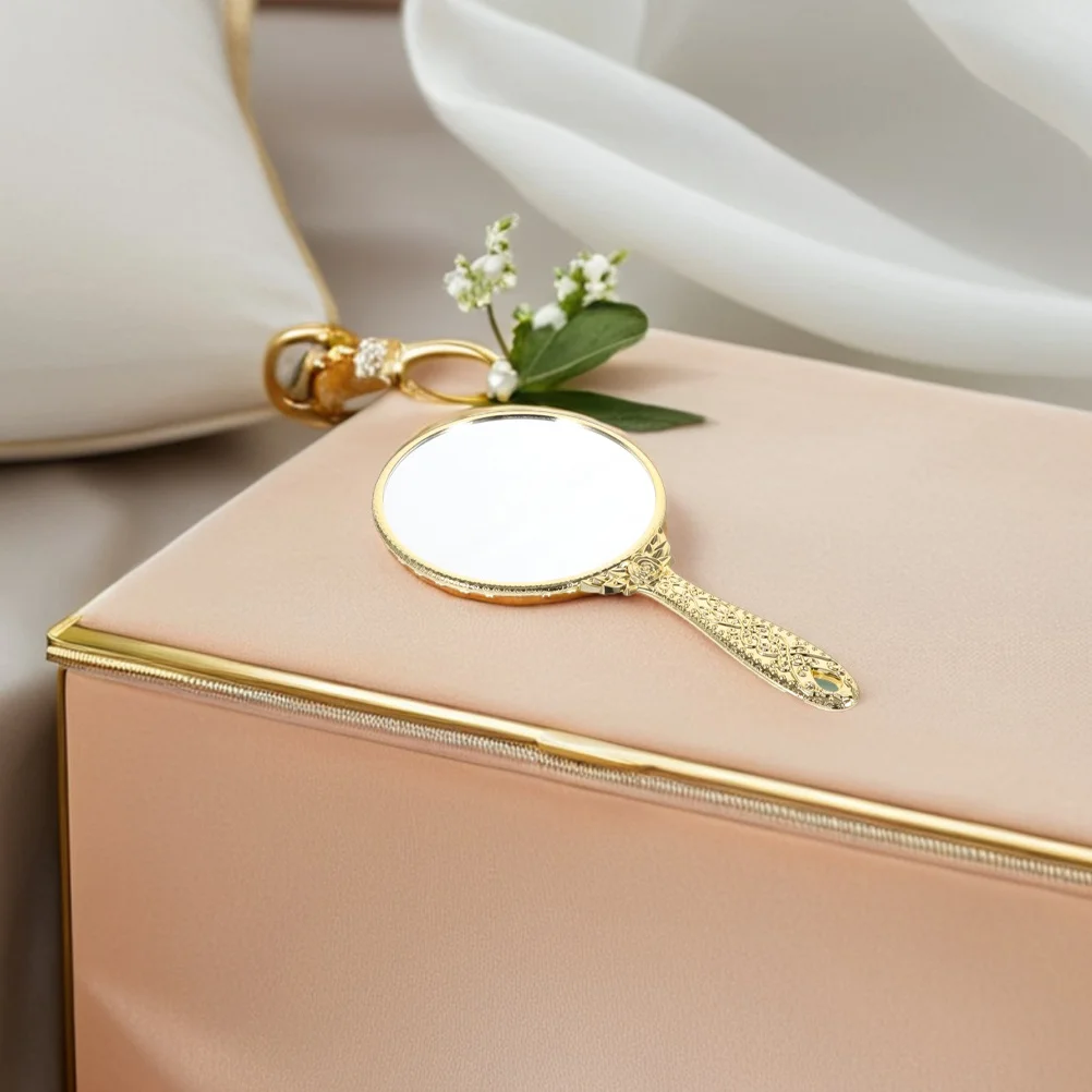 2 pçs espelho de mão vintage elegante rosa design leve espelho de maquiagem portátil para uso diário e presente de viagem