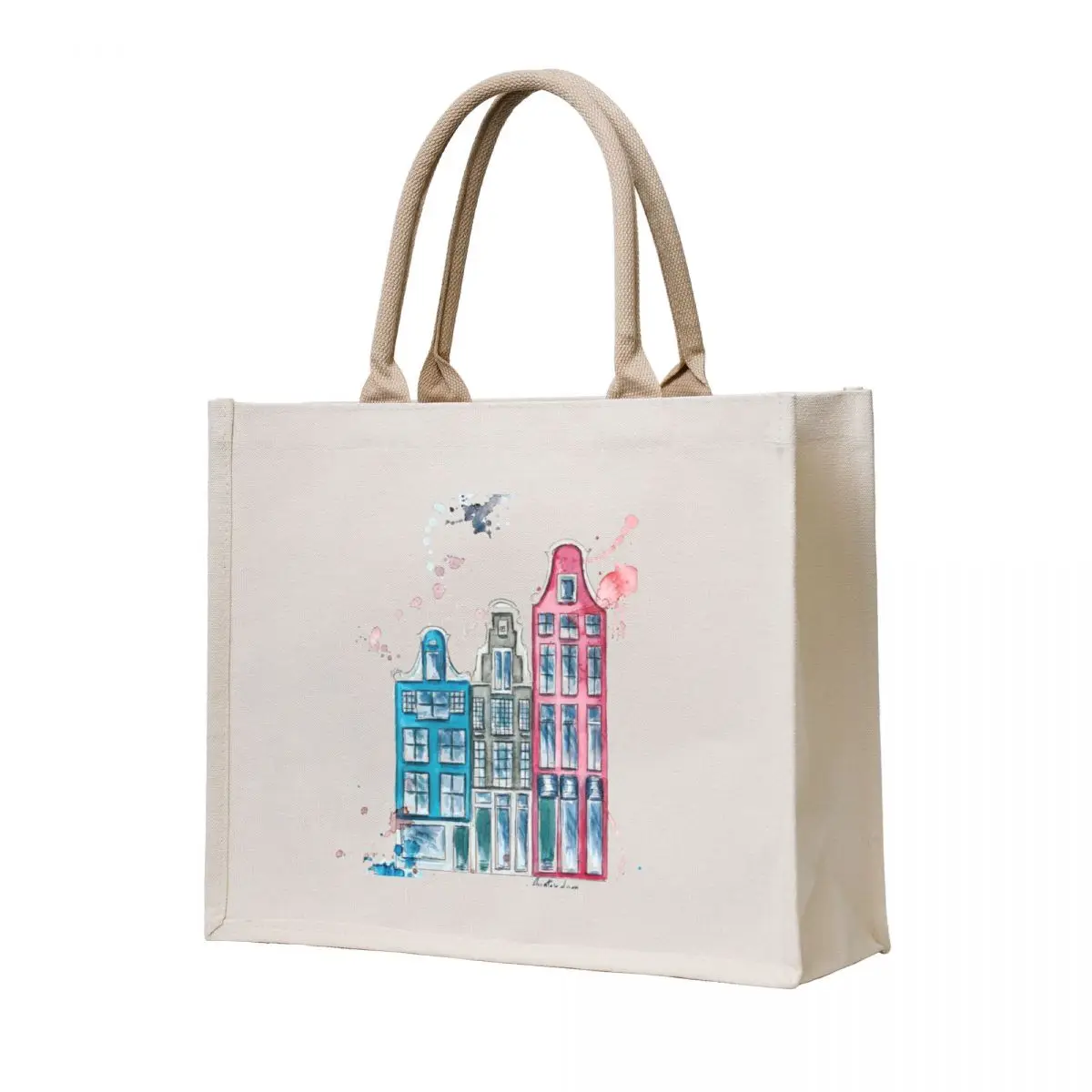 

Watercolor Amsterdam Whimsical Tote Bag tote bag men's Women's shopping bag Women's Lady
