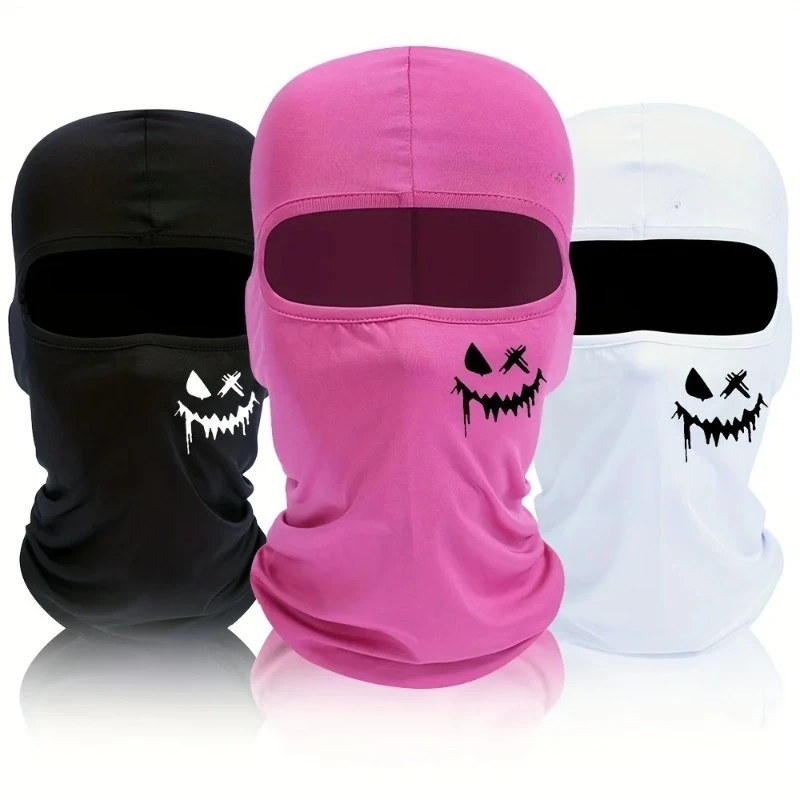 Smiling Face Print Balaclava Face Mask, Summer Cool Neck Cover, Motorcycle Skiing Scarf, Unisex