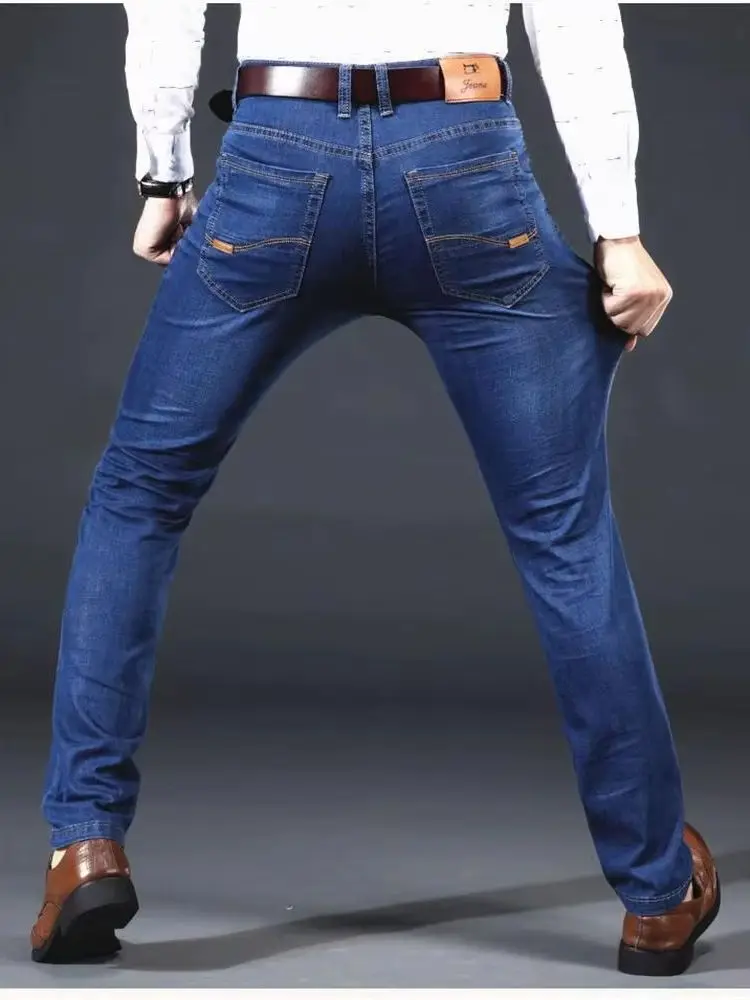 

New Men Light Luxury Stretch Slim Fit Pants Comfortable Soft Business Fashion Straight Casual Denim Trousers Male Brand Clothing