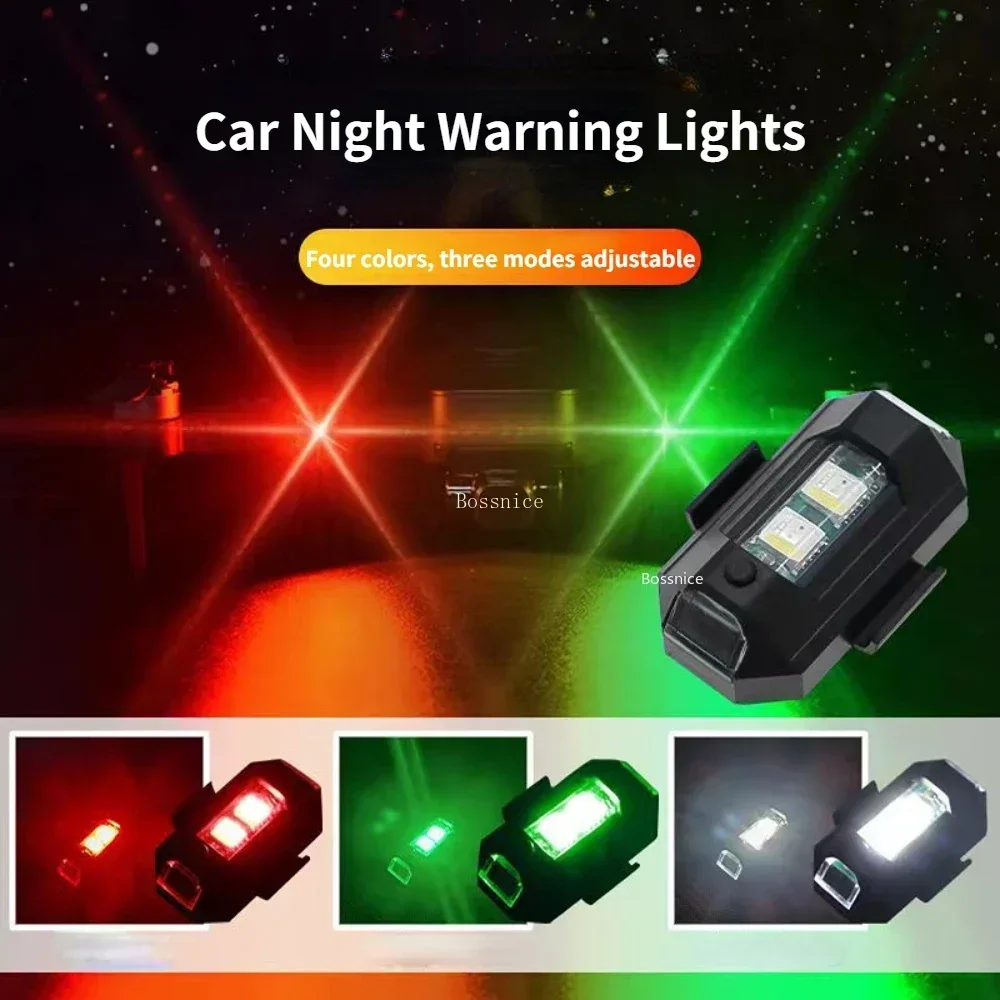 1Pc Universal Led Aircraft Strobe Lights Motorcycle Anti-collision Warning Light with USB Charging 7Colors Turn Signal Indicator