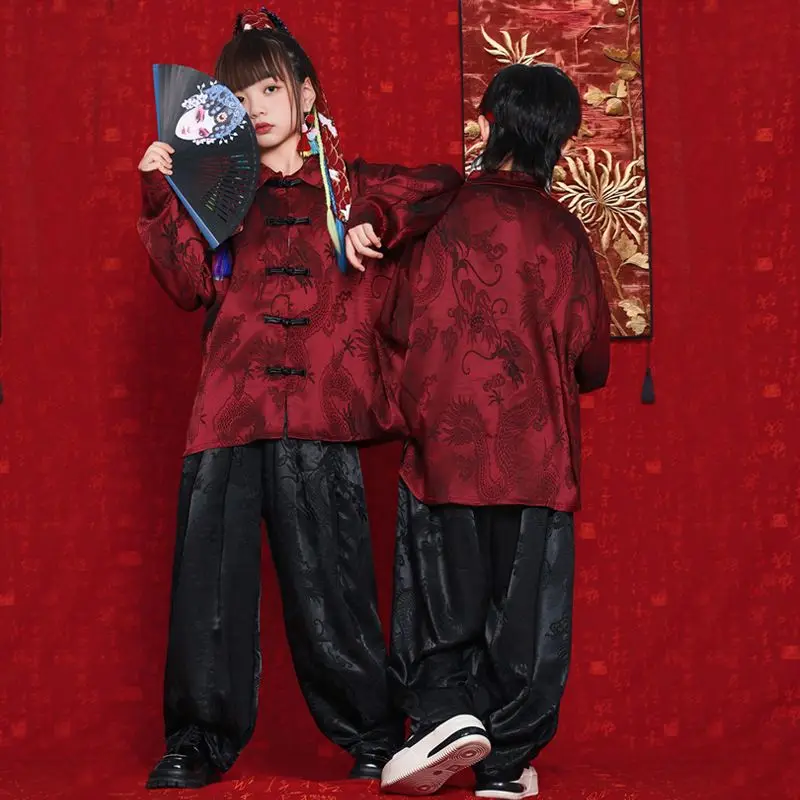 Kostiumy do tańca nowoczesnego w stylu chińskim Jazz dla dzieci Chłopcy Ubrania sceniczne Dziewczyny Hip Hop Dance Streetwear