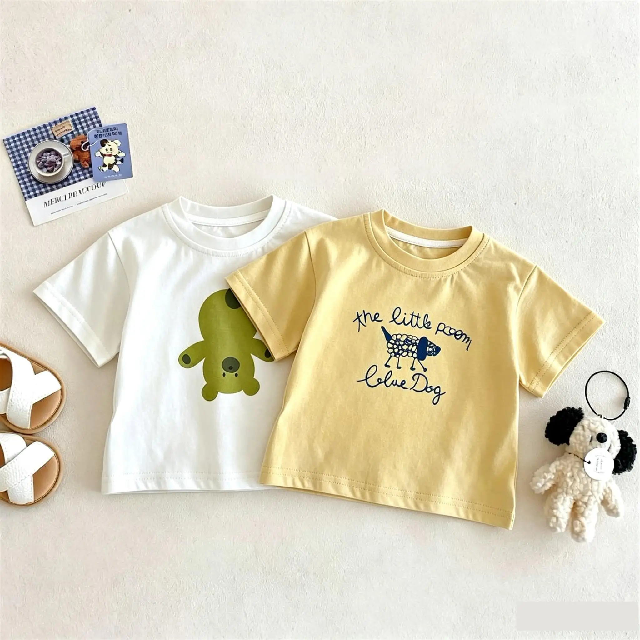 1-7 Age Children's Wear T-shirt Summer Clothing Popular Simple Versatile Kids Printed Catoon Tees Short Sleeve Tops Crewneck