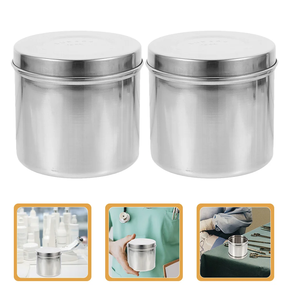 

2Pcs Stainless Steel Gauze Jar Portable Ointment Container Hospital Use Metal Storage Jar with Lid Gauze Container