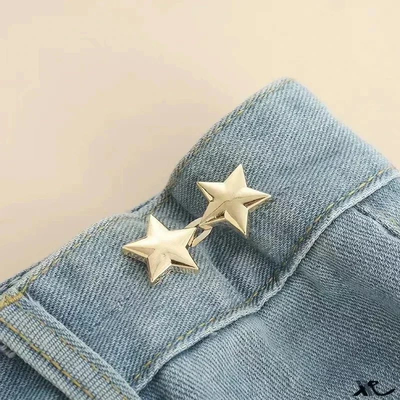 Fibbia in vita regolabile a forma di stella Jean vita che stringe troppo alla moda fibbia fissa bottone per pantaloni staccabile coppia di accessori per abbigliamento