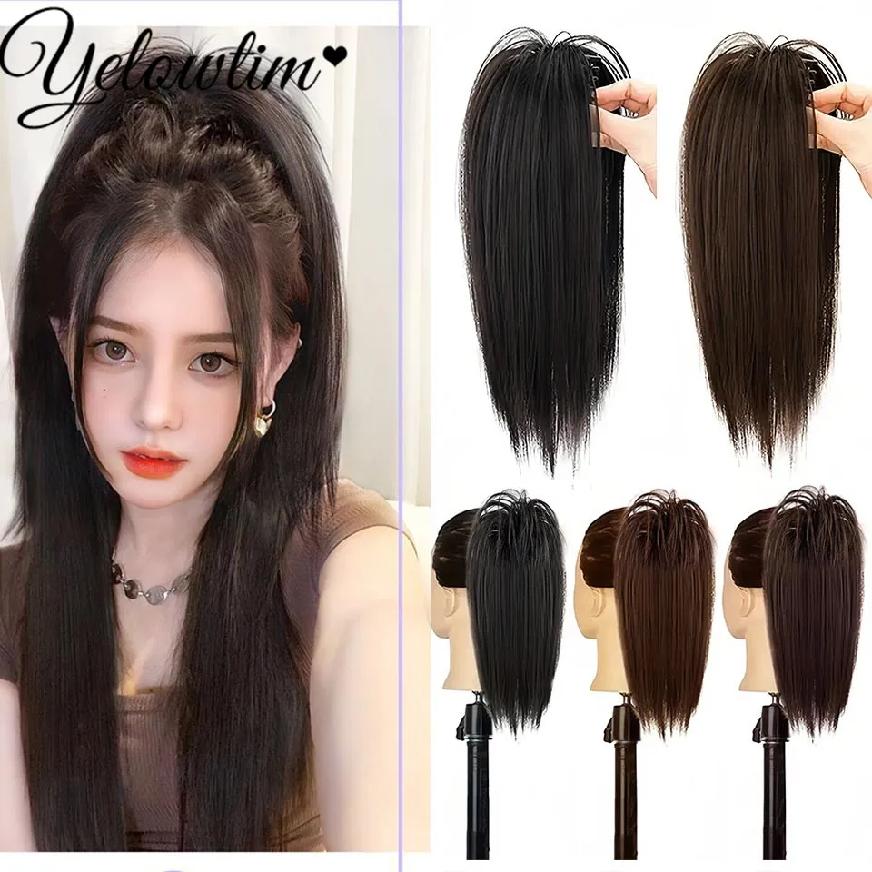 Synthetic Straight Hair Claw Clip In Ponytail Black Brown Short Hairpiece 13