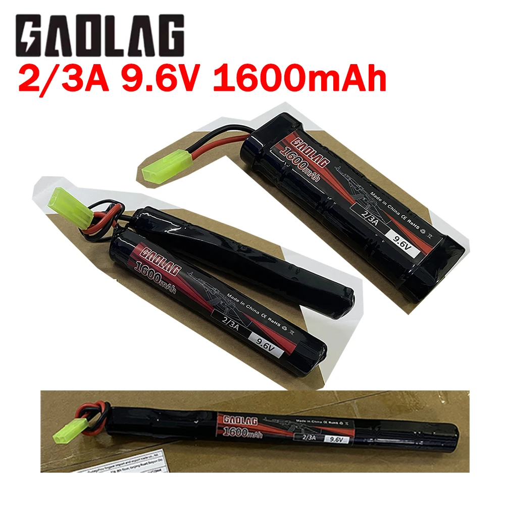 2/3A Ni-MH 1600mAh 9.6V Stick Airsoft Guns Battery with Mini Tamiya Connector for AK47, MP5K, RPK, PKM, G36C, MC51