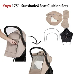 Accessoires de poussette pour Yoyo Yoyo2 Yoyo3 Yoya, ensembles de coussins de siège et pare-soleil à 175 °, protection UV étanche, 4 pièces/ensemble