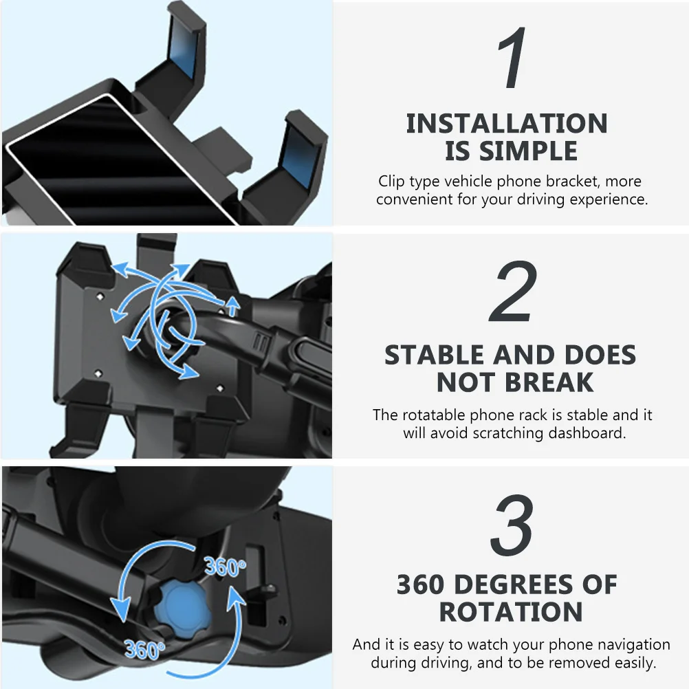 

Car Phone Holder Dashboard Mount for Universal Mobile Devices Non-Slip Clip Type Bracket Multi-Angle Adjustable GPS Navigation