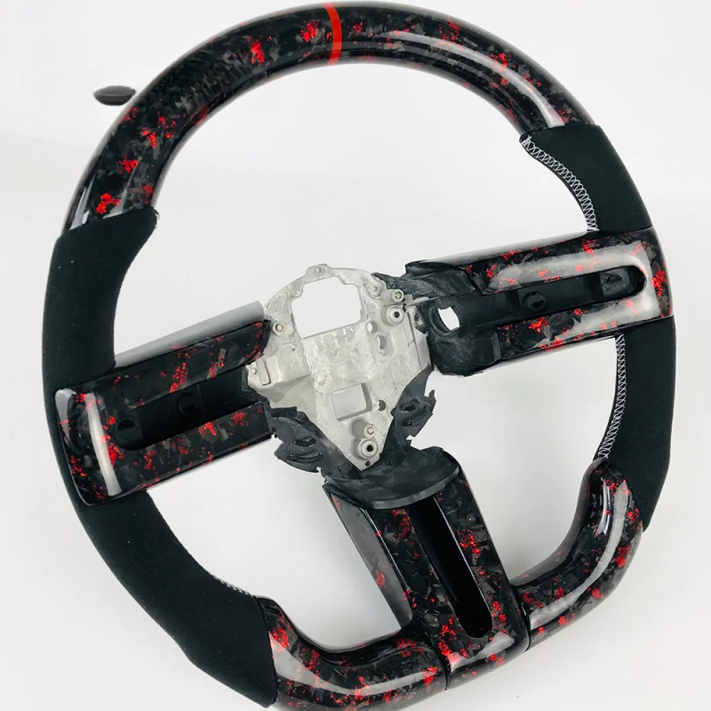 For Ford Mustang 2010-2014 Custom Red Forged Carbon Fiber Steering Wheel with Red Center Mark