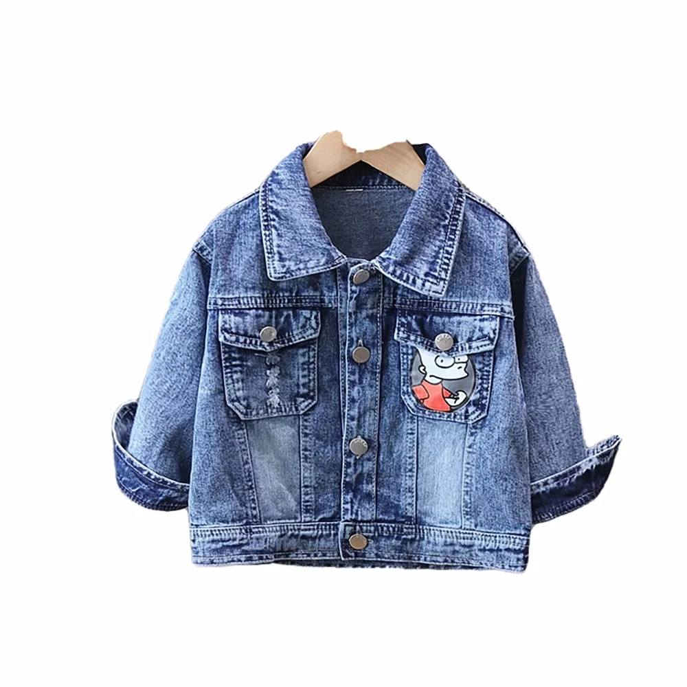 2-8Years Old Boys Denim Jackets Spring Autumn Kids Casual Loose Jean Coat Cartoon Embroidery Long Sleeve Jacket Children Clothes