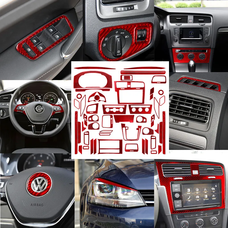 

Автомобильные аксессуары для Volkswagen VW Golf 7 GTI MK7 2014-2019, Стайлинг автомобиля, интерьер, красные наклейки из углеродного волокна, декоративные