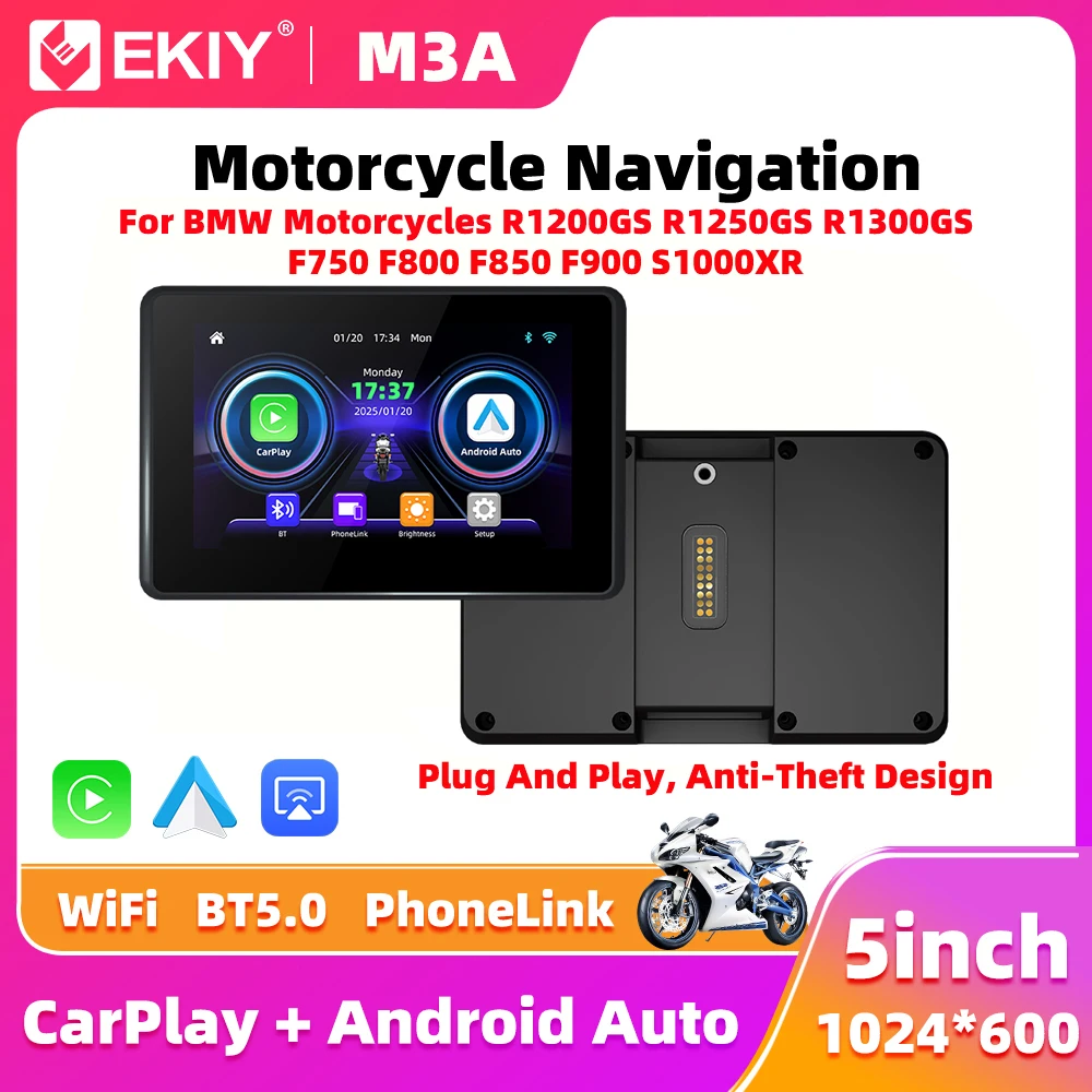 EKIY 5,0 "inalámbrico CarPlay Moto Android Auto portátil Digital tablero de motocicleta pantalla de navegación GPS para BMW R1200GS R1250GS