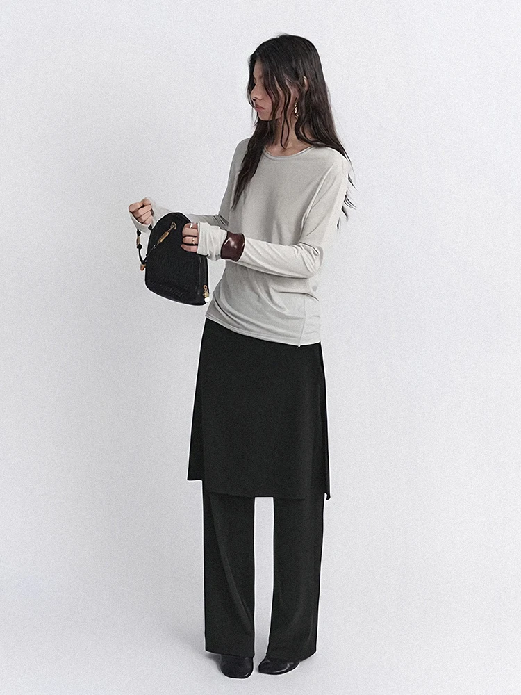 REDDACHiC Wikkelrok Zwarte Broek Vintage Koreaanse Solid Split Side Straight Wijde Pijpen Broek Casual Werk Minimalistische Dameskleding