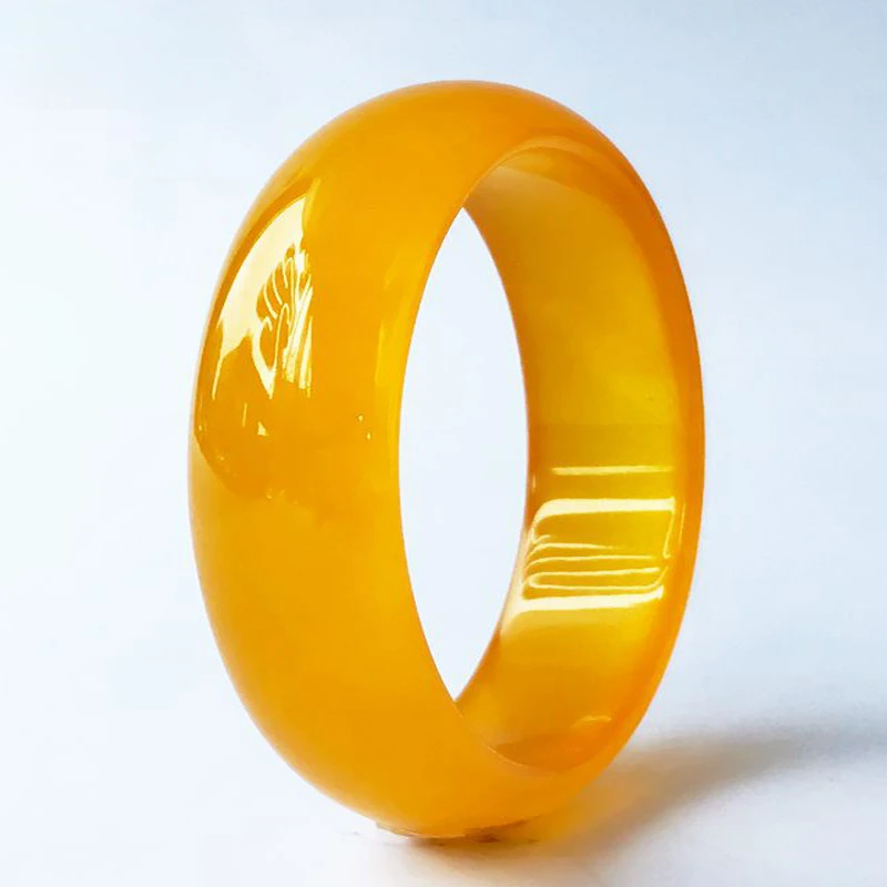 

Chalcedony Agate Bracelet Widened and Thickened Beeswax Yellow Jade Bracelet Yellow Dragon Jade Women's Model Bangles