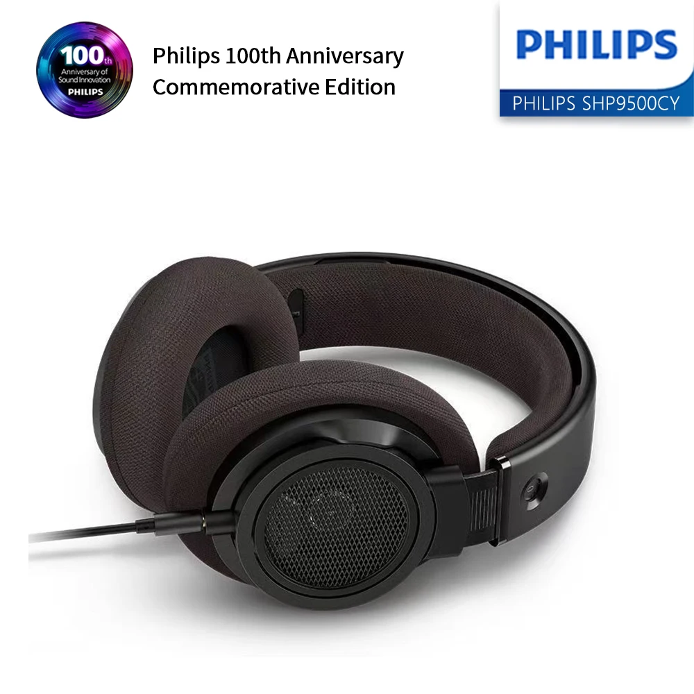فيليبس SHP9500CY سماعة رأس سلكية مع كابل الصوت 6.3 مللي متر محول HiFi سماعة مراقبة احترافية 100th طبعة تذكارية