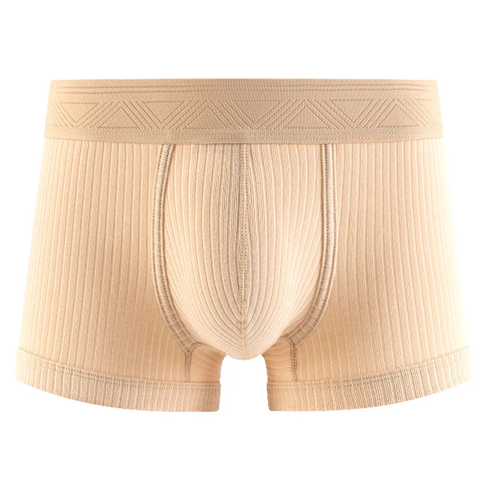 

1pc Men Cotton Soft Large Pouch Boxer Shorts Solid Striped Texture Underwear Breathable Sports Comfortable Home Trunks