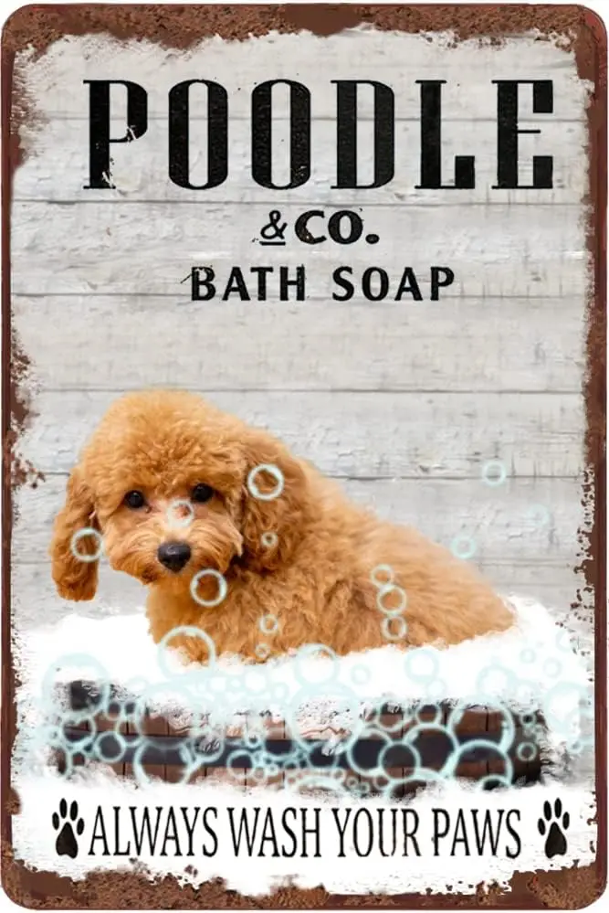 Bathroom Art Wall Decor Bath soap Co Poodle Wash Metal Logo Vintage Logo Poodle Wash Your Paws Gift for Dog Lovers Bathroom Deco