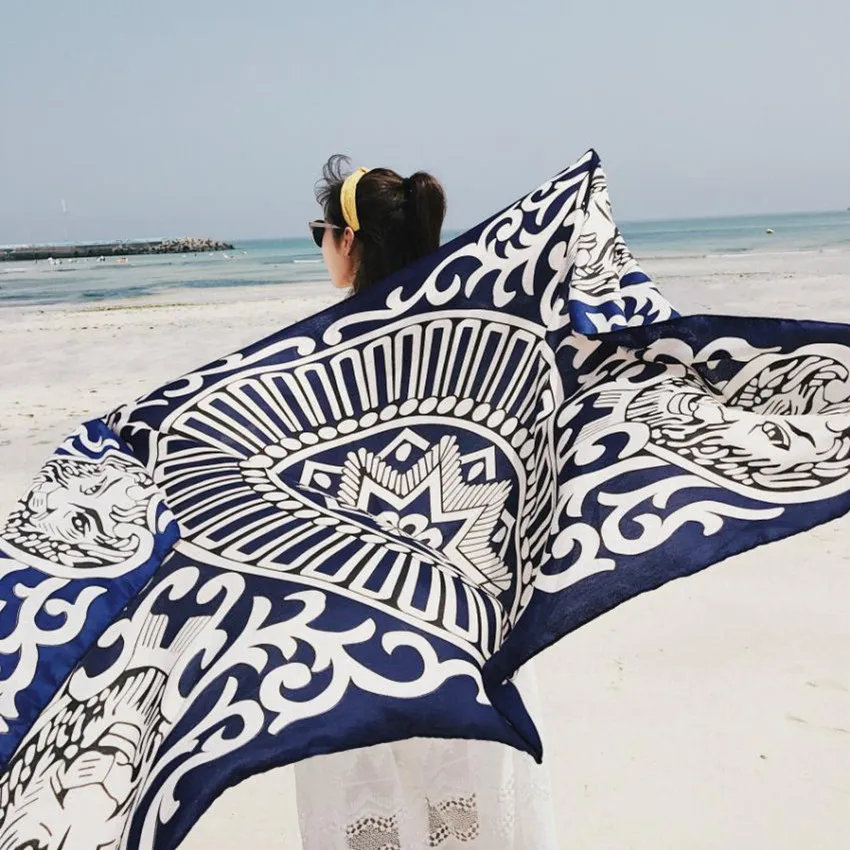 New 90x180cm Boho Twill Pareo Beach Cover-Ups Women Large Beach Dress Bikini Bathing Swimwear Cover Up Sarong Wrap Scarf