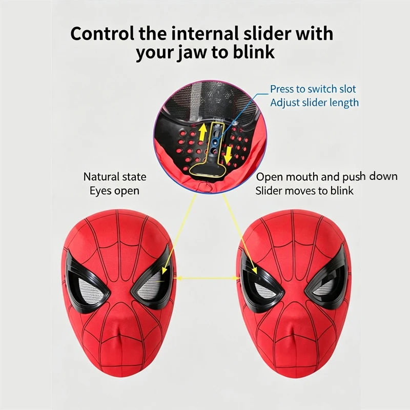 Spider-Man 1:1 Scale Breathable Mask,With Moving Glowing Eyes Ring Control Cosplay Spiderman Mask Toy Gift,Halloween Cosplay Toy view 3