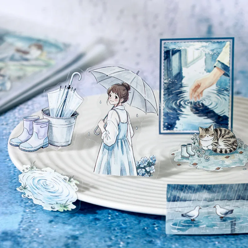 48pcs Stickers Book Rain Snow Series Atmospheric Snow Scene Theme Sticker Book Diy Handmade Scrapbook Aesthetic Stati