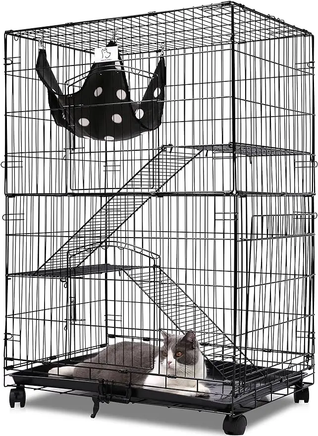 INC Folding Wire Cat Ferret Habitat Crate with Casters,Collapsible|Foldable|Lockable Tray and Hammock, 30