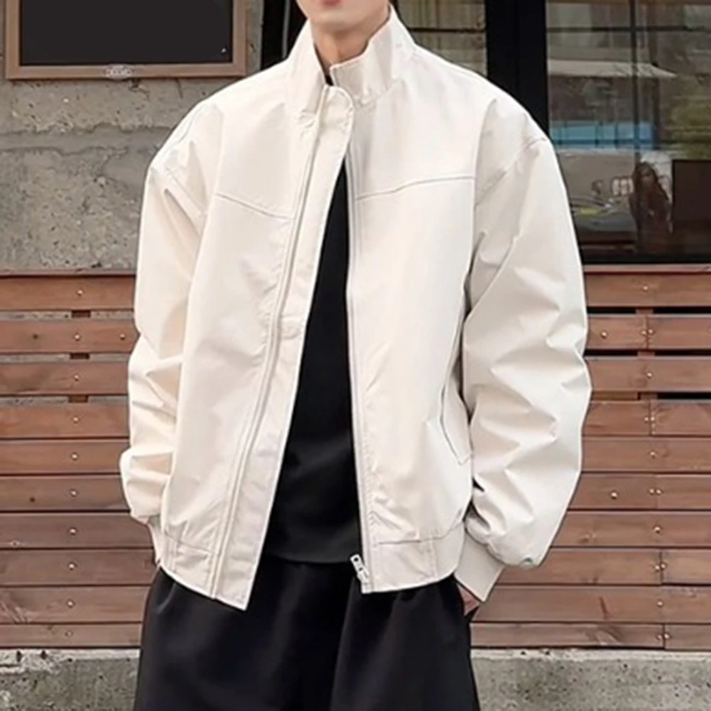 

Men Long Sleeve Jacket Windbreaker Stand Collar Oversized Streetwear Outerwear Outerwear Tee Proof Fce Collar Baseball Coat