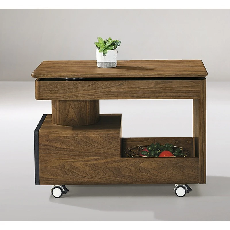 Black walnut multi-functional lifting side table removable sofa side cabinet small apartment household trolley