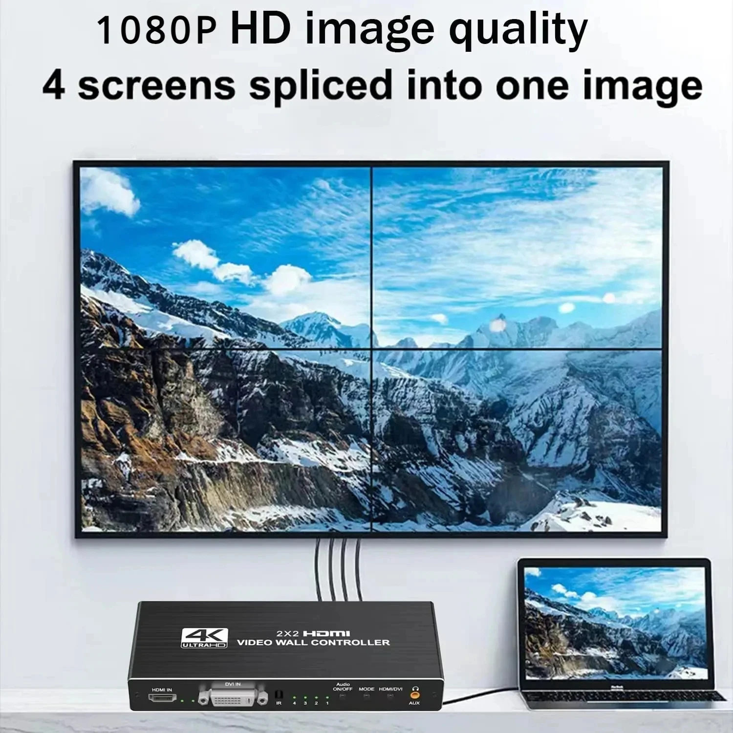 4K 비디오 월 컨트롤러, HDMI DVI 비디오 월 프로세서, 멀티 비디오 스크린 프로세서, 2x2, 1x4, 1x3, 2x1, 3x1, 4x1, 1080P