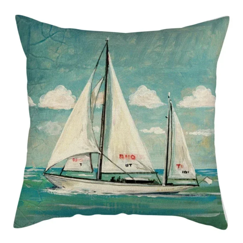 Marine Ship Printed Cushion Cover Linen Pillow Cover Decorative for Home Sofa Throw Pillowcase almofadas decorativas