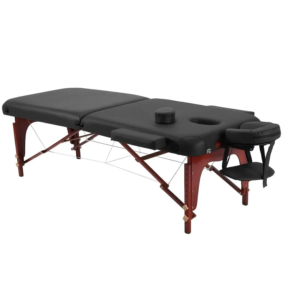 Massage Table Bed Foldable Beech Wood 1500lb Memory Foam 4.33in Portable