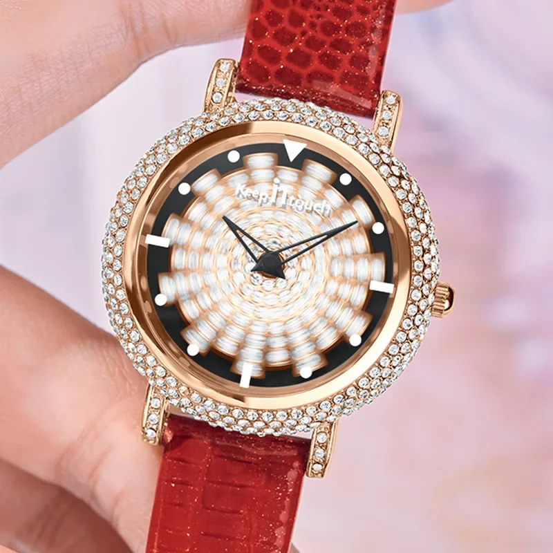 Fashion Women Watches Unique Rotatable Dial Rose Gold Watches for Women Rhinestone Luxury Top Brand Quartz Ladies Watch Gift