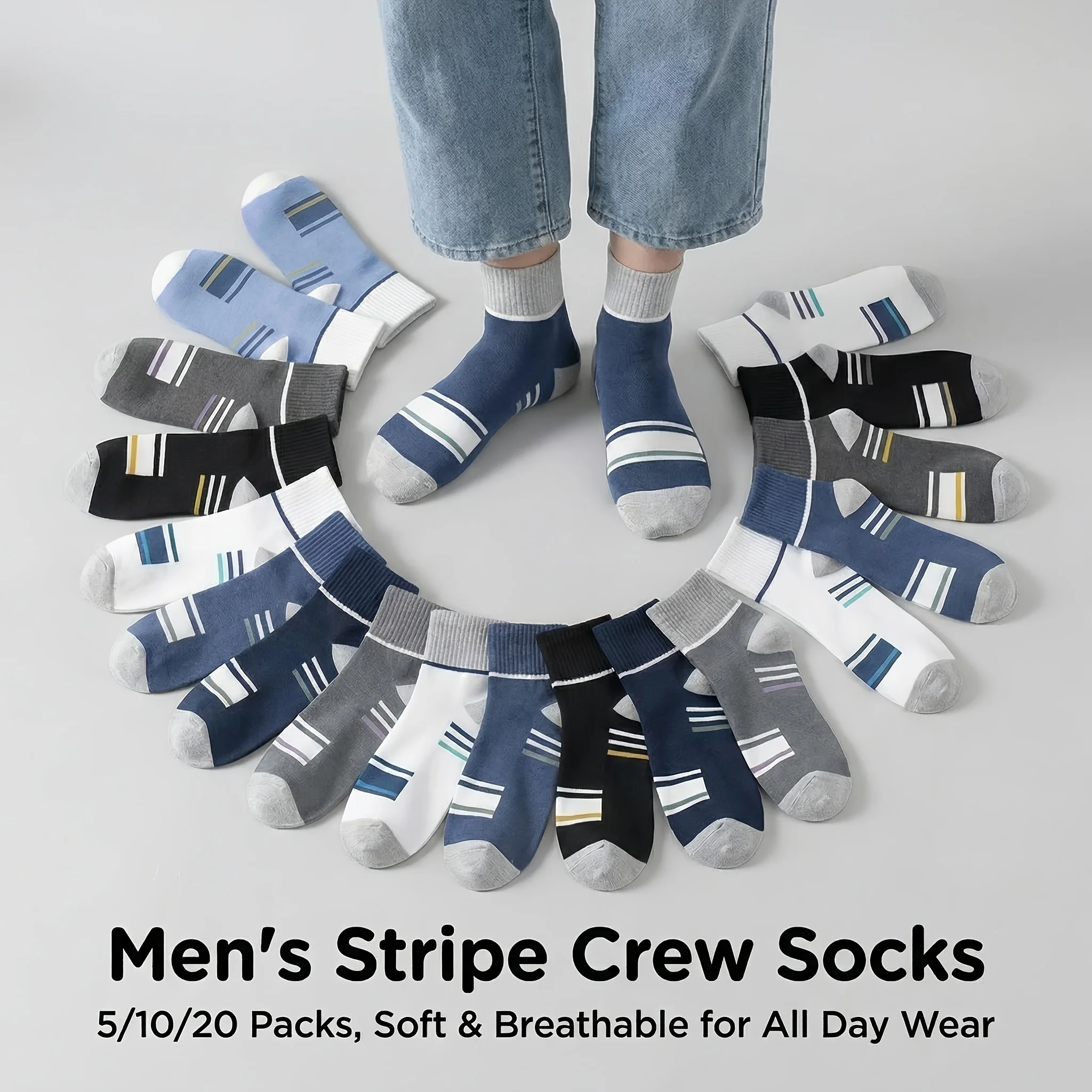 40 pieces (20 pairs) men's short socks, casual color sports short tube mixed color mid tube fashionable and versatile classic