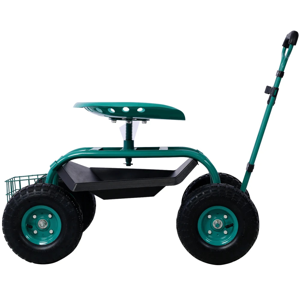 Rolling Garden Scooter Garden Cart Seat with Wheels and Tool Tray, 360 Swivel Seat,Green--refurbished