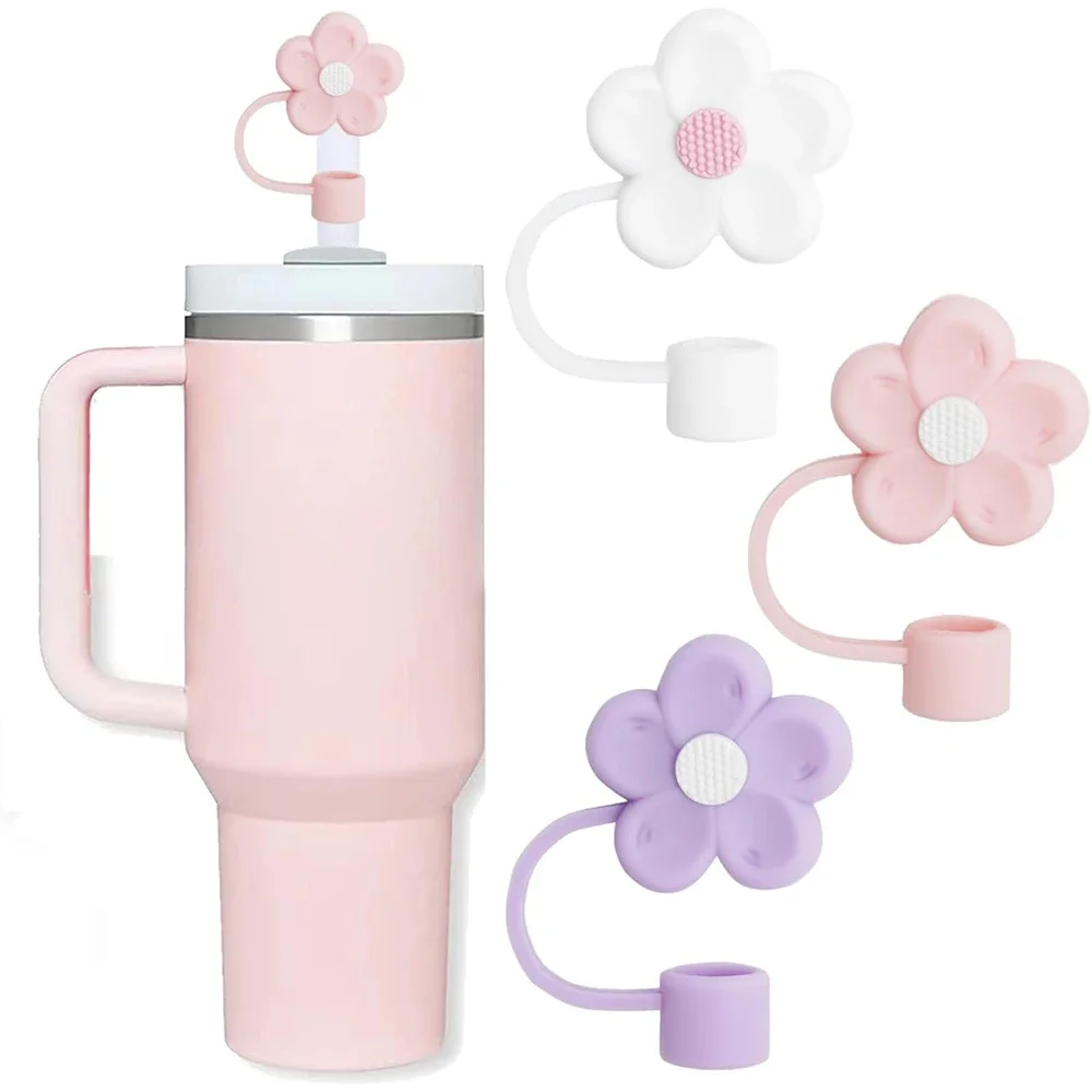 

Straw Cover Cup,Cute Straw Topper Compatible with 30&40Oz Tumbler with Handle,10mm/0.4in Silicone Flower Straw Cover