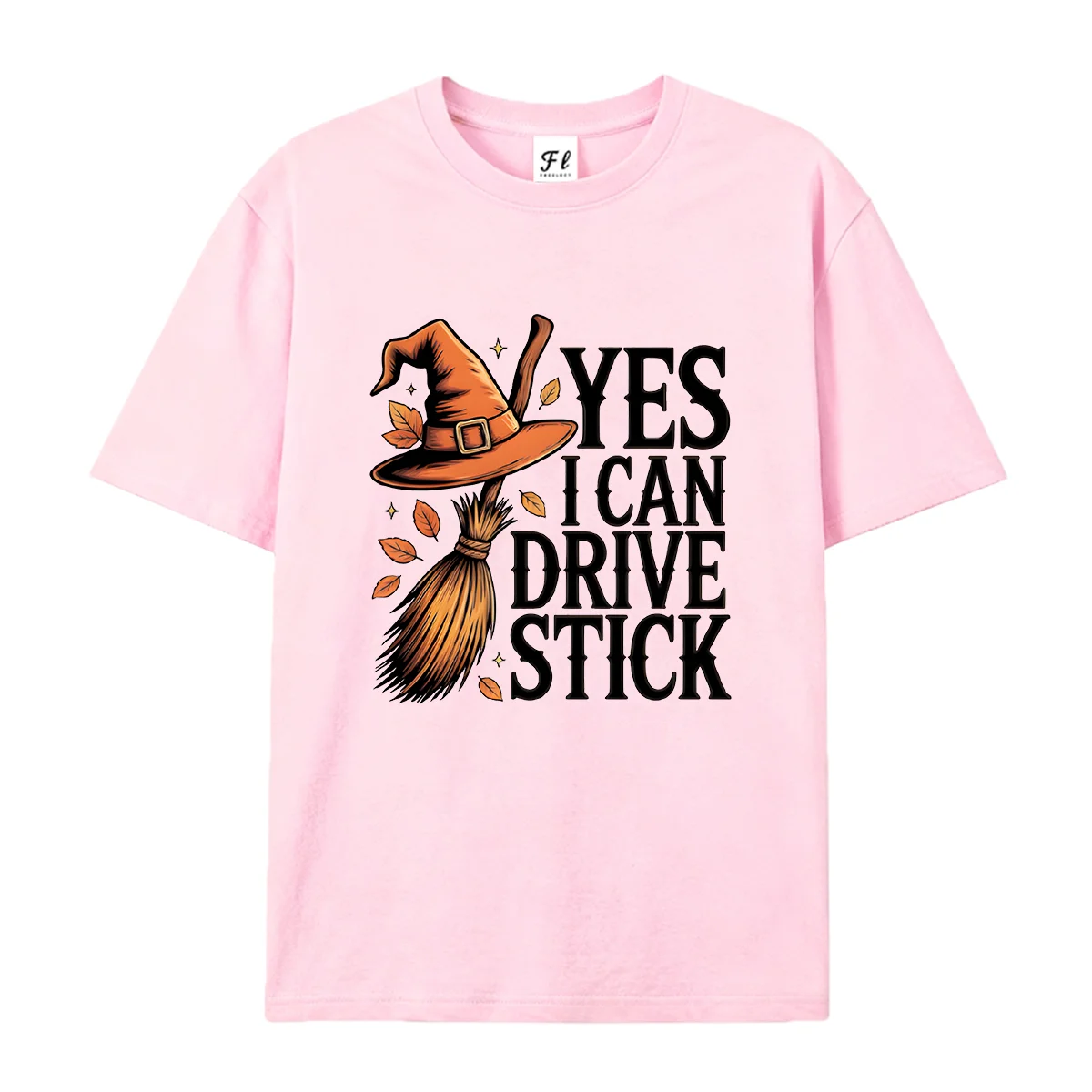 Women Round Neck Short Sleeve T Shirt Yes I Can Drive Stick Witch Hat Broom Halloween Graphic Tee Vintage Casual Summer Female