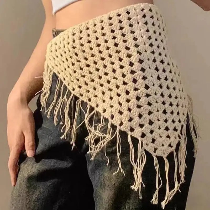 Multifunctional Women's Tassel Triangle Scarf Y2K Fashionable Adjustable Accessory Perfect For Hips And Waist