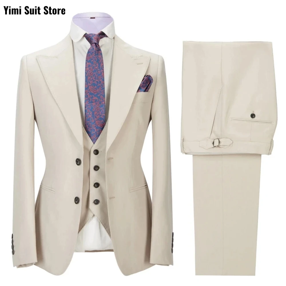 럭셔리 남성 정장 3피스 라펠 비즈니스 남성 신랑 결혼식 블레이저 파티 드레스 수트 비즈니스 블레이저 세트 재킷+조끼+바지