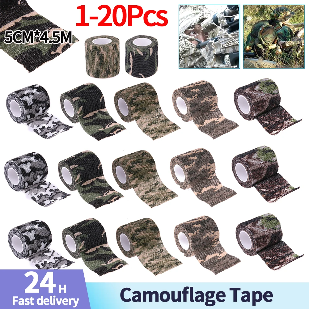 5-20Pcs Camouflage Tape Hunting Tape Army Camo Outdoor Shooting Blind Wrap Camouflage Stealth Tapes for Weapons Scopes Binocular