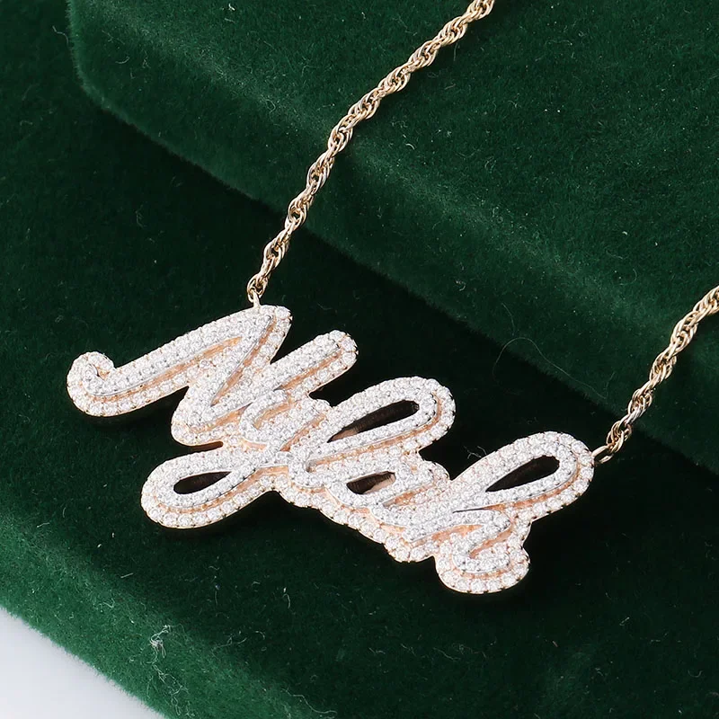 Fashion Name Plate Necklace Custom Jewelry 925 Sterling Silver 14K 18K Gold Moissanite Diamond Necklace Jewelry Set For Woman