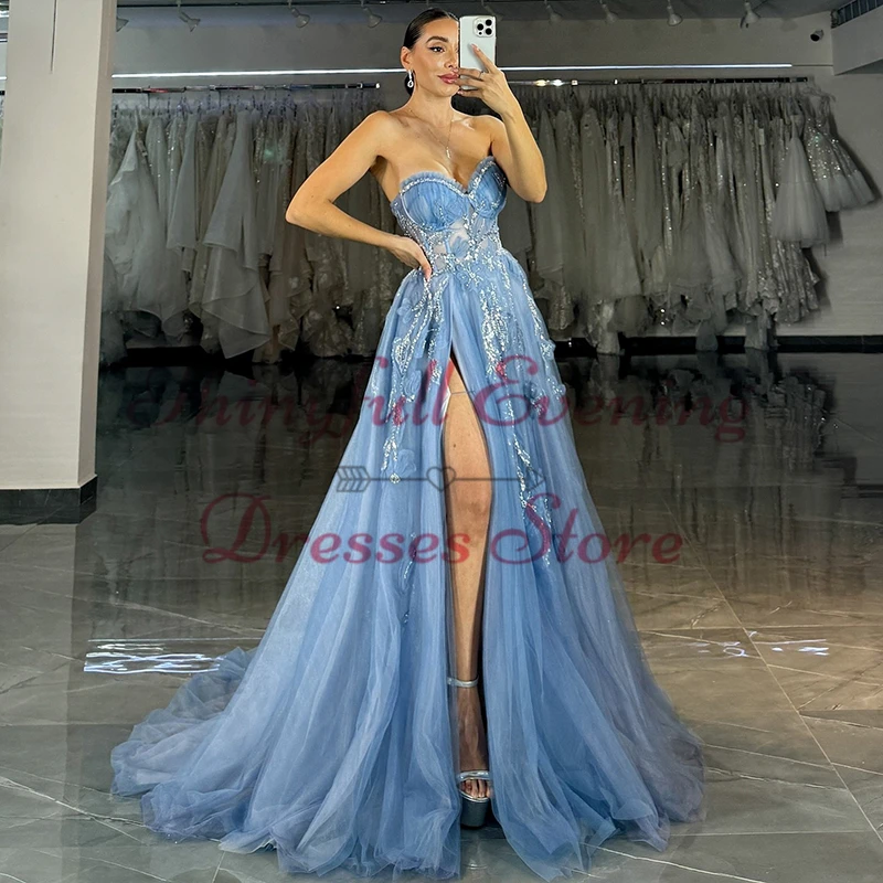 Thinyfull Women A-Line Prom Evening Dresses Sweetheart Appliques Gliiter Party Dress Formal Night Cocktail Prom Gowns Plus Size