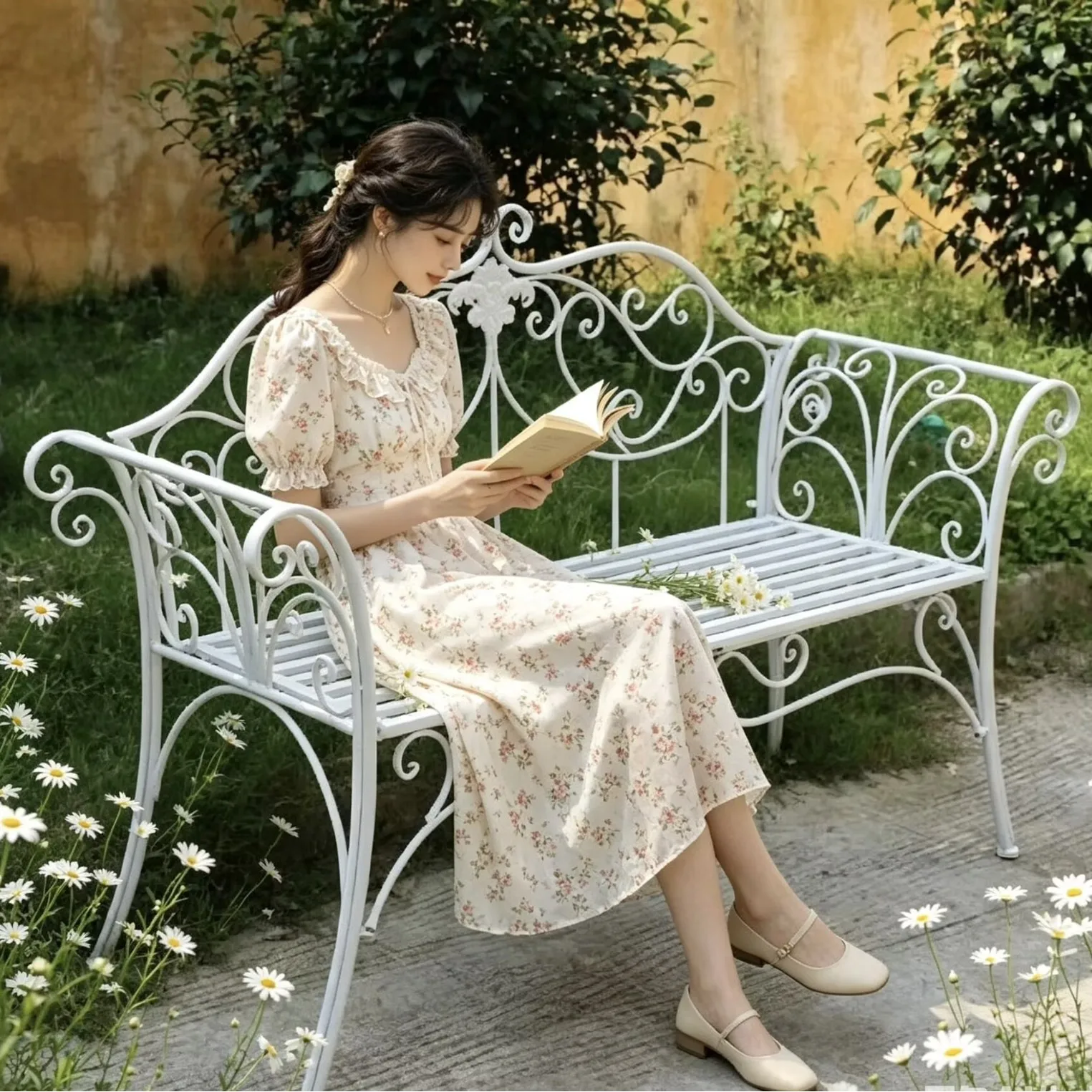 Cross-border outdoor courtyard balcony garden outdoor European double chair open-air park simple backrest Internet